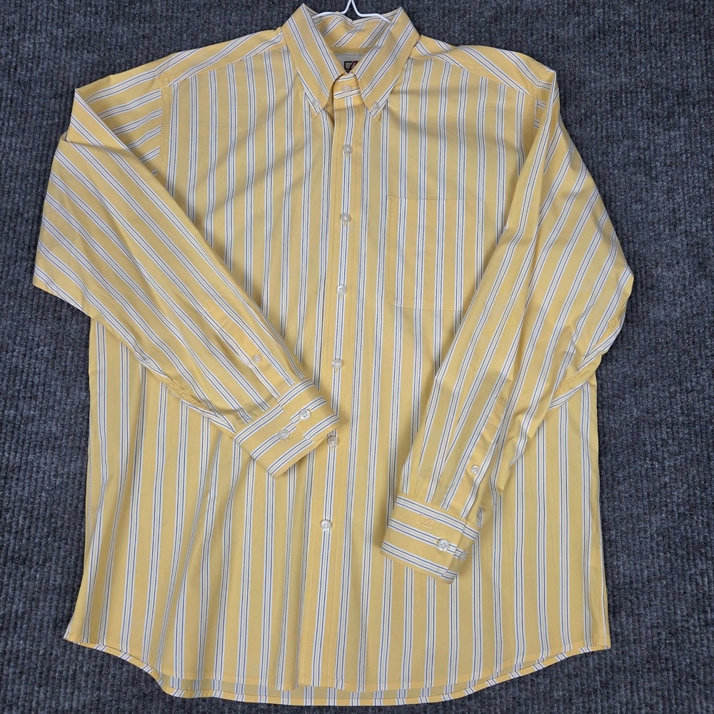 Cutter & Buck Mens Yellow Striped Long Sleeve Button Down Shirt Cotton Large
